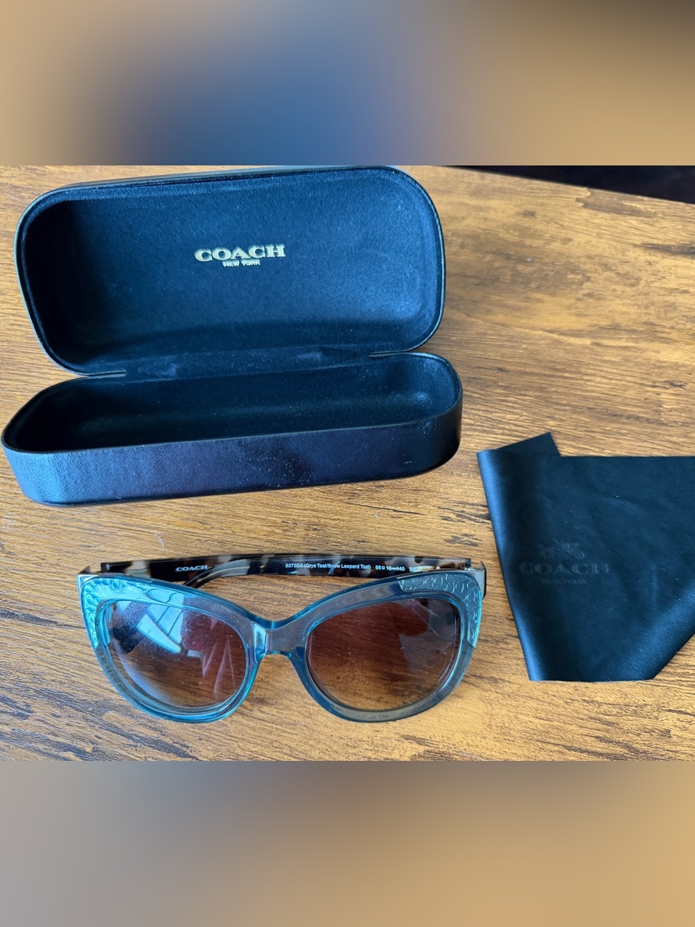 COACH Teal Cat-Eye Sunglasses with Tortoise Arms